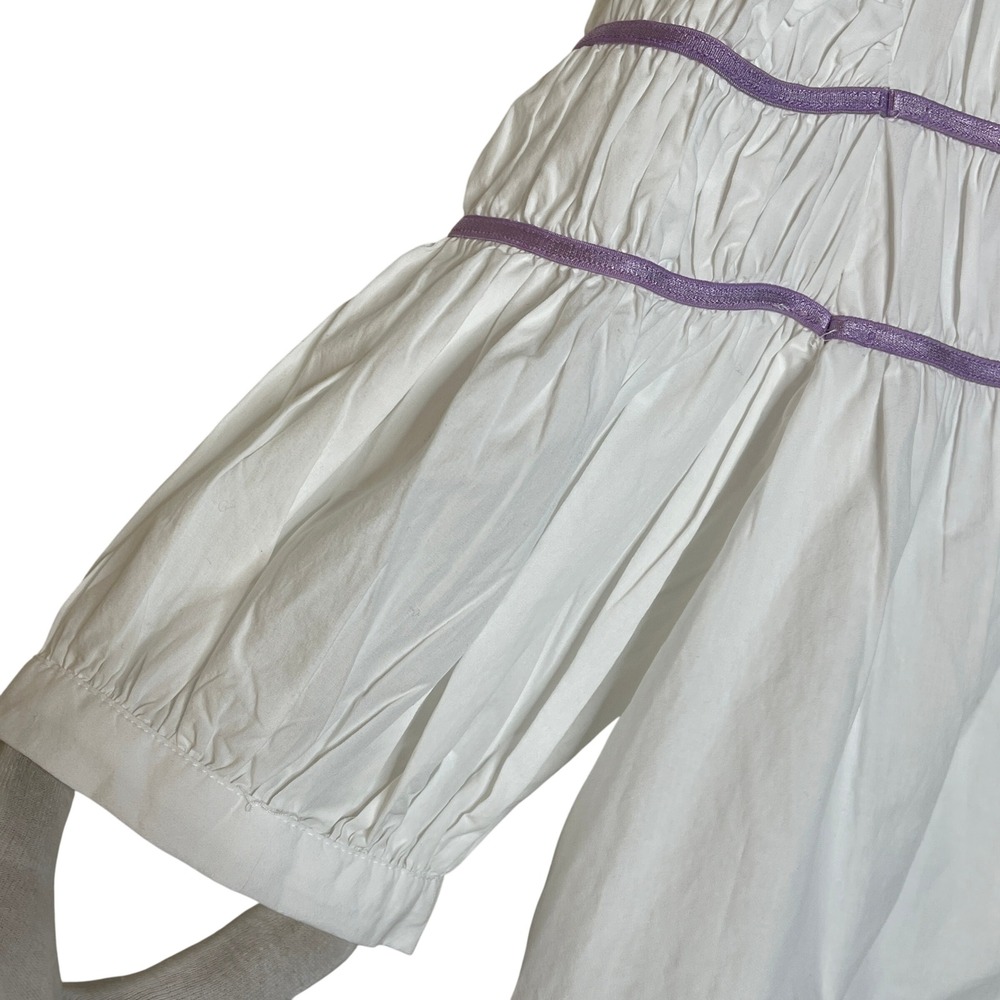 Maeve by Anthropologie White Puff Sleeve‎ Purple Ribbon Detail Size Small - Picture 5 of 6